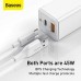 Baseus GaN2 Quick Charger C+U 45W EU Type-C to Type-C 60W 20V/3A 1M White CCGAN-Q02 thumbnail image 1