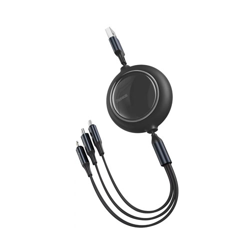 Baseus Bright Mirror One-for-three Retractable Data Cable USB to M+L+C 3.5A 1.2m Black CAMLT-MJ01 - product image
