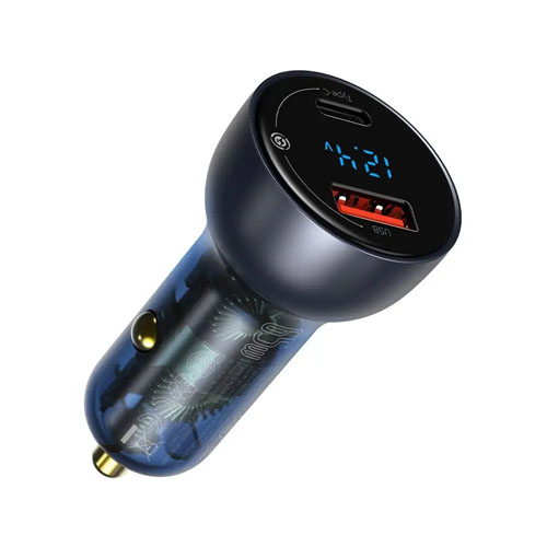 Baseus 65W car charger USB Type C 5A SCP Quick Charge 4.0+ Power Delivery 3.0 LCD display gray CCKX-C0G - product image