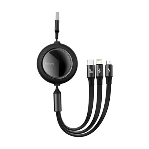 Baseus 66W Bright Mirror One-for-three Retractable Data Cable USB to M+L+C - product image