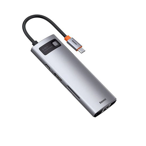 BASEUS Metal Gleam Series 8-in-1 Multifunctional Type-C HUB Docking Station CAHUB-CV0G – Dark Grey - product image