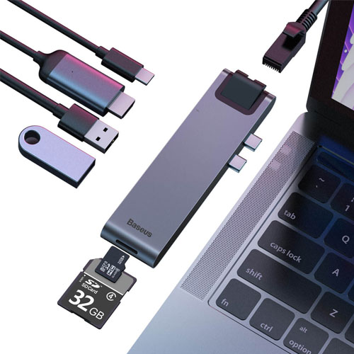 Baseus CAHUB-L0G thunderbolt C+Pro Seven-in-one smart HUB docking station Grey - product image