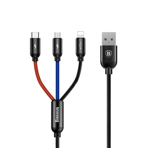 Baseus CAMLT-BSY01 Three Primary Colors 3-in-1 Cable USB For M+L+T 3.5A 1.2M Black - product image
