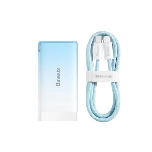 Baseus GaN3 Pro Fast Charger 2C+U 65W CN Cloud Blue With Dynamic Series Fast Charging Data Cable Type-C to Type-C 100W 1m Blue - product image