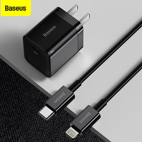 Baseus PD 20W Charger For Iphone 11 12 13 Series Super Si Pro Quick Charger 1C With Type-C to iPhone cable Black - product image