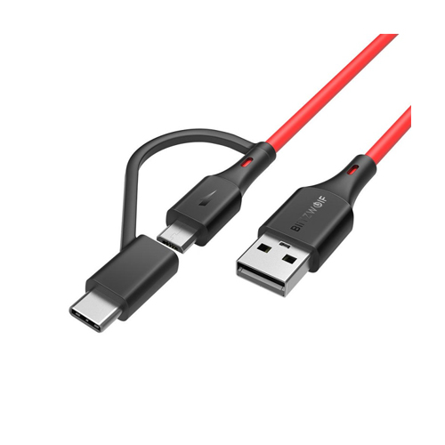 Blitzwolf BW-MT3 2 IN 1 Micro Usb(Android) and Type-C Cable Red - product image