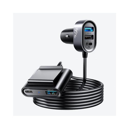 JOYROOM 5 Multi-port QC3.0+PD Fast Car Charger Adapter 5ft cable for Front/Back Seat Charging - product image