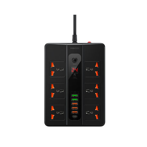RECCI 2500W Power Socket 6 Universal Sockets 5 USB Ports - product image