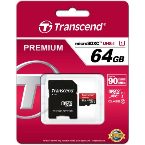 Transcend 64GB Micro SD Memory Card with Adapter - product image