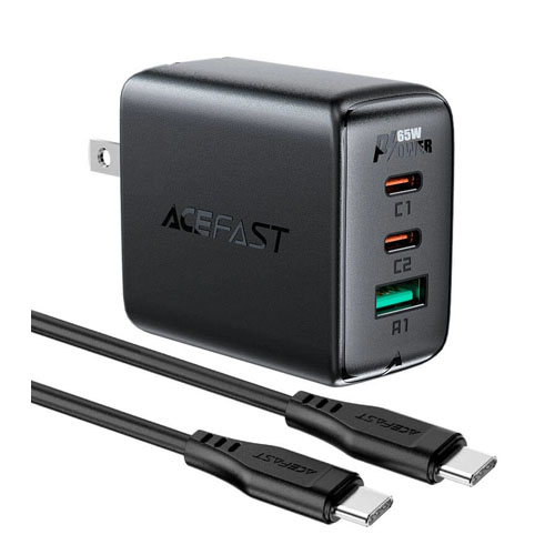 Acefast A15 PD65W (USB-C + USB-C + USB-A) 3-port wall charger - product image